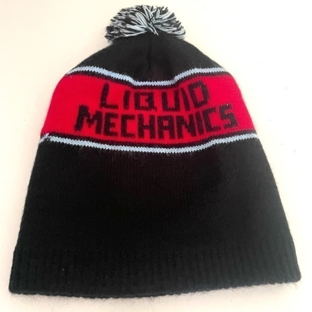 LIQUID MECHANICS black knit Pom Pom beanie adult size